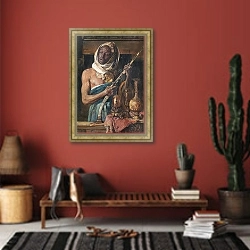 «Охранник» в интерьере прихожей в этническом стиле с красной стеной