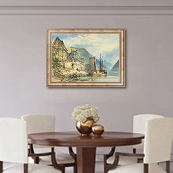 «View of a town, possibly Oberwesel, on the Rhine, Germany» в интерьере столовой в классическом стиле
