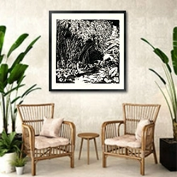 «Залив» в интерьере комнаты в стиле ретро с плетеными креслами