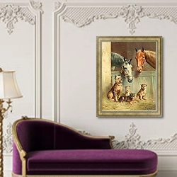 «Дружба с животными» в интерьере в классическом стиле над банкеткой