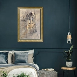 «Southwest Tower, Amiens Cathedral» в интерьере классической спальни с темными стенами