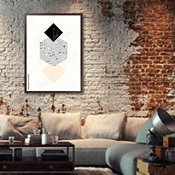 «Абстрактная геометрическая композиция 8» в интерьере гостиной в стиле лофт с кирпичной стеной