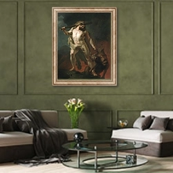 «Геркулес выводит Цербера из преисподней. 1855» в интерьере гостиной в оливковых тонах