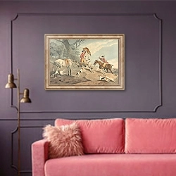 «Foxhunting: The Death» в интерьере гостиной с розовым диваном