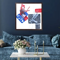 «Абстракция 1» в интерьере современной гостиной в синем цвете