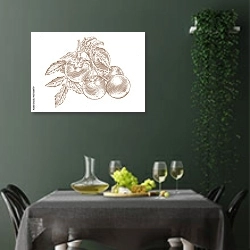 «Ветка с томатами и листьями» в интерьере столовой в зеленых тонах