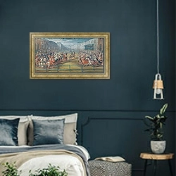 «Carousel of Amazons in 1682» в интерьере классической спальни с темными стенами