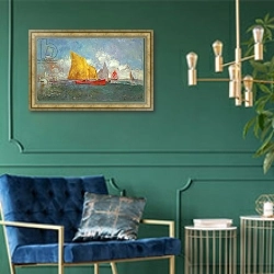 «Yachts in a Bay» в интерьере в классическом стиле с зеленой стеной