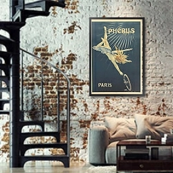 «Phébus» в интерьере двухярусной гостиной в стиле лофт с кирпичной стеной