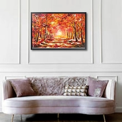 «Осенняя аллея» в интерьере гостиной в классическом стиле над диваном