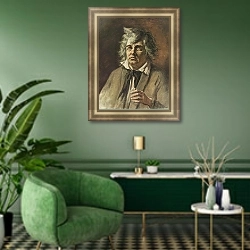 «Слепой. 1878» в интерьере гостиной в зеленых тонах