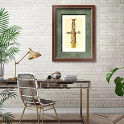 «Hunting-Sword, with Hilt and Scabbard in Silver and Gilt Bronze» в интерьере кабинета с кирпичными стенами над столом