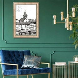 «Laignes France, 2007,» в интерьере в классическом стиле с зеленой стеной