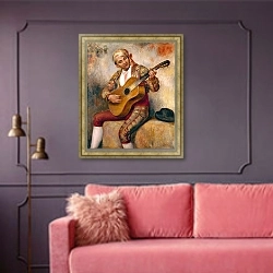 «The Spanish Guitarist» в интерьере гостиной с розовым диваном