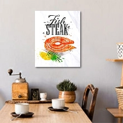 «Рыбный стейк» в интерьере кухни над обеденным столом с кофемолкой