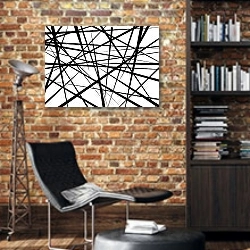 «Random chaotic lines abstract geometric pattern» в интерьере кабинета в стиле лофт с кирпичными стенами