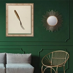 «Steel Fork» в интерьере классической гостиной с зеленой стеной над диваном