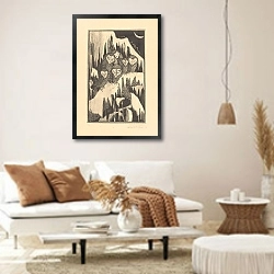 «Шесть сипух спят на заснеженных ветках» в интерьере светлой гостиной в стиле ретро