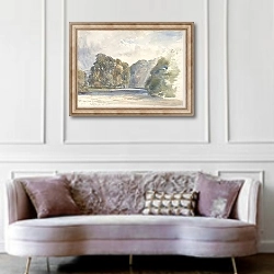 «On the Wharfe, Bolton Abbey» в интерьере гостиной в классическом стиле над диваном