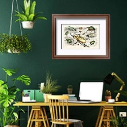 «Коллекция различных жуков» в интерьере кабинета с зелеными стенами