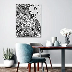 «Карта палермо: сердца Сицилии на черно-белом холсте» в интерьере современной кухни над обеденным столом