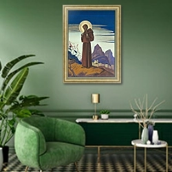 «St. Francis, 1932» в интерьере гостиной в зеленых тонах