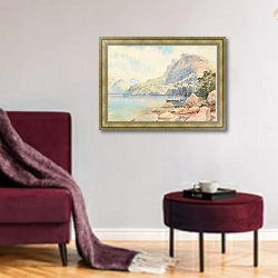 «Озеро Те-Анау, Новая Зеландия» в интерьере гостиной в бордовых тонах