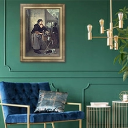 «Парижская шарманщица. 1864» в интерьере в классическом стиле с зеленой стеной