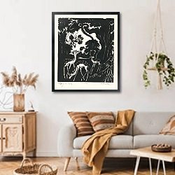 «Змея с оленем» в интерьере гостиной в стиле ретро над диваном