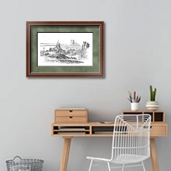 «Cityscaoe of Orleans city, France, vintage engraving» в интерьере кабинета с деревянным столом