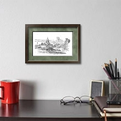 «Cityscaoe of Orleans city, France, vintage engraving» в интерьере кабинета над письменным столом