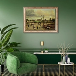 «La Place de la Concorde in 1829» в интерьере гостиной в зеленых тонах