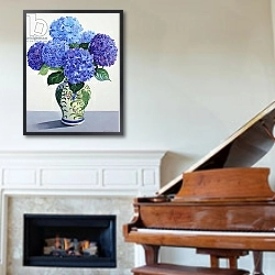 «Blue Hydrangeas» в интерьере классической гостиной над камином
