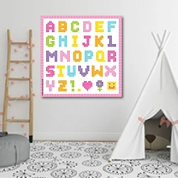 «Детский алфавит. Английские буквы» в интерьере детской комнаты для девочки с шалашом