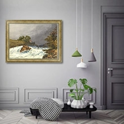 «Сцена на реке с домом» в интерьере коридора в классическом стиле