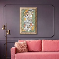 «Горный поток» в интерьере гостиной с розовым диваном