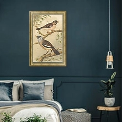 «Две Птицы На Ветвях» в интерьере классической спальни с темными стенами