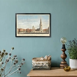 «A Perspective View of the North West Front of ye Parish Church of St. Brides» в интерьере в стиле ретро с бирюзовыми стенами