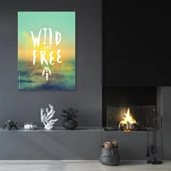 «Wild and Free» в интерьере гостиной в стиле минимализм с камином