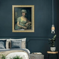 «Portrait of Germaine de Stael, 1812 1» в интерьере классической спальни с темными стенами