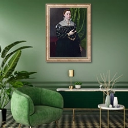 «Портрет леди 7» в интерьере гостиной в зеленых тонах