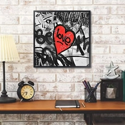 «Граффити. Сердце» в интерьере кабинета в стиле лофт над столом