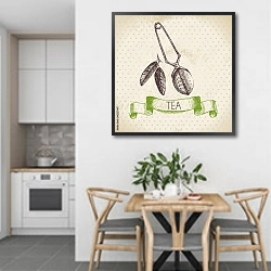 «Иллюстрация с заваркой чая» в интерьере кухни в светлых тонах над обеденным столом