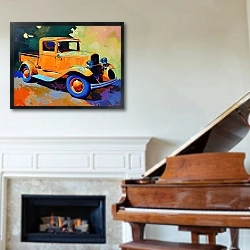 «Old orange truck» в интерьере классической гостиной над камином