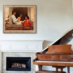 «The Guitar Player» в интерьере классической гостиной над камином