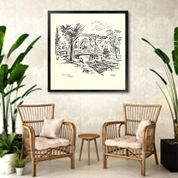 «Het Sluispad te Wormerveer.» в интерьере комнаты в стиле ретро с плетеными креслами