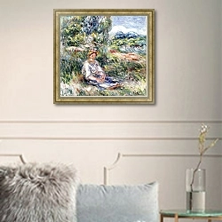 «Young Woman Sitting in a Meadow,» в интерьере в классическом стиле в светлых тонах