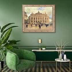 «L'Opera, Paris» в интерьере гостиной в зеленых тонах