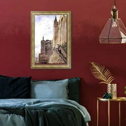 «Mont Saint Michel, France» в интерьере спальни с акцентной стеной