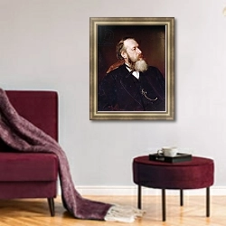 «Portrait of V.V. Slasows, 1873» в интерьере гостиной в бордовых тонах